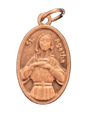 Saint Agatha Pray For Us Little Silver Metal Pendant 3/4”x1/2”